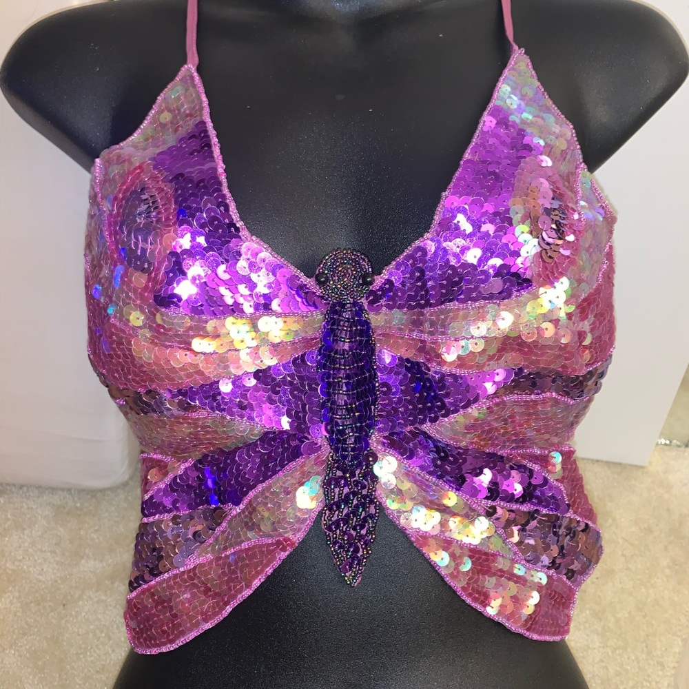 Purple music festival Sequin Butterfly Top XS/S